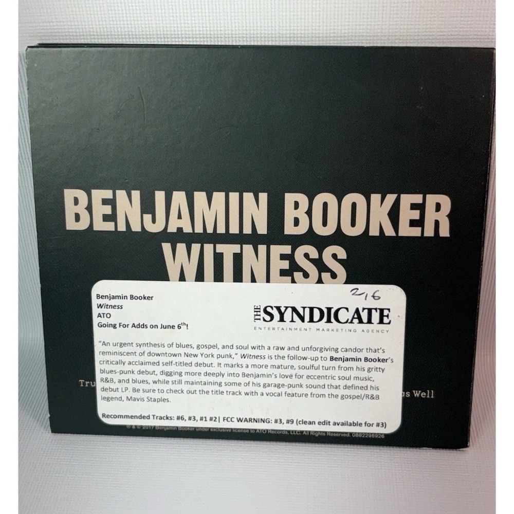 Benjamin Booker Witness Promo CD 2017 Radio Station Advance Copy ATO Records